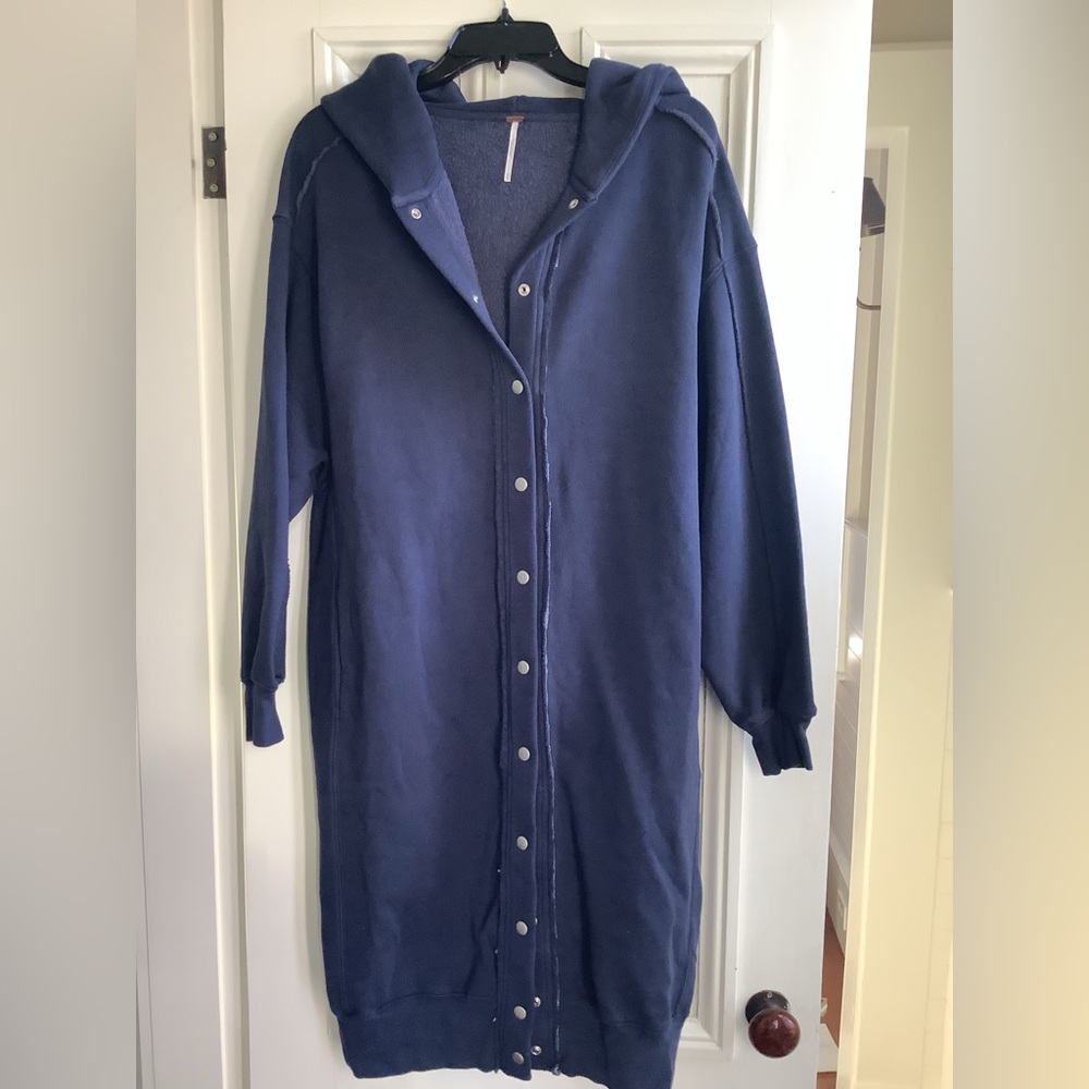 NWT Free People Indigo Hooded Snap Front Maxi Cardigan XS